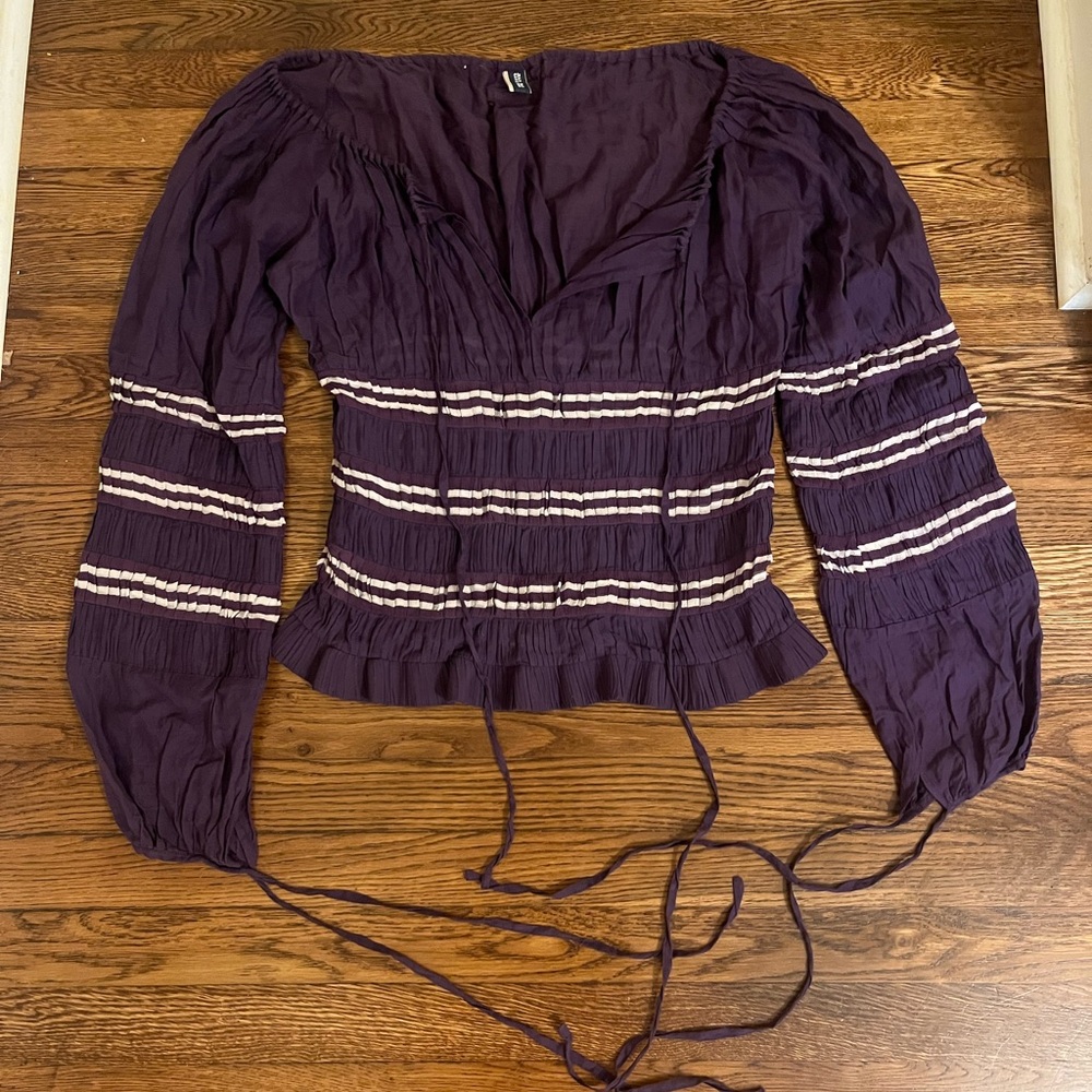 Jean Paul Gaultier Jeans Purple Striped Pleated Blouse